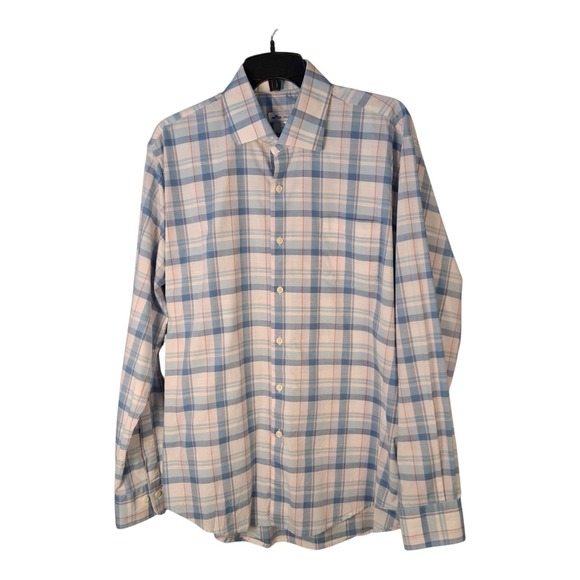 Peter Millar Other - Peter Millar Men's Large Long Sleeve Plaid Stretch Shirt Blue White